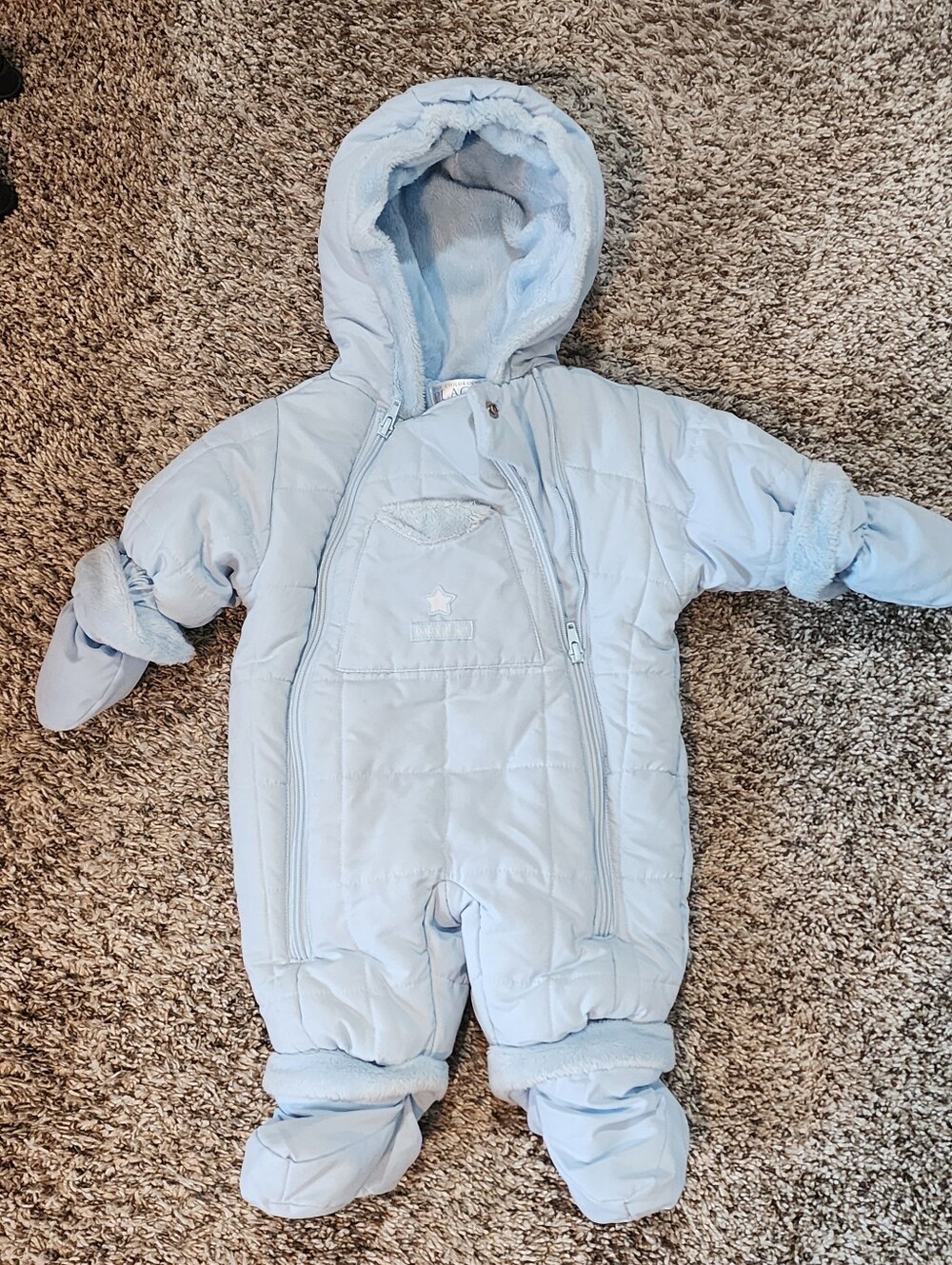The Children's Place Light Blue Plush Puffer Bunting Jacket 1 Piece 0-3mo